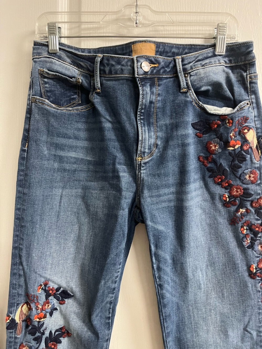 DRIFTWOOD Dark Blue Straight-Leg Jeans with Floral Embroidery - Picture 4 of 8